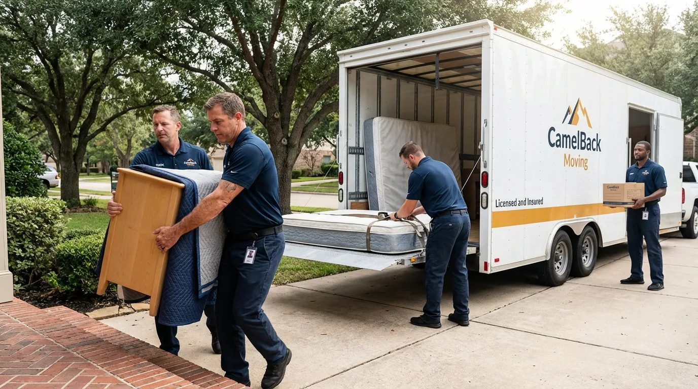 Crew loading residential truck for cross-state move from Abbotsford, WI