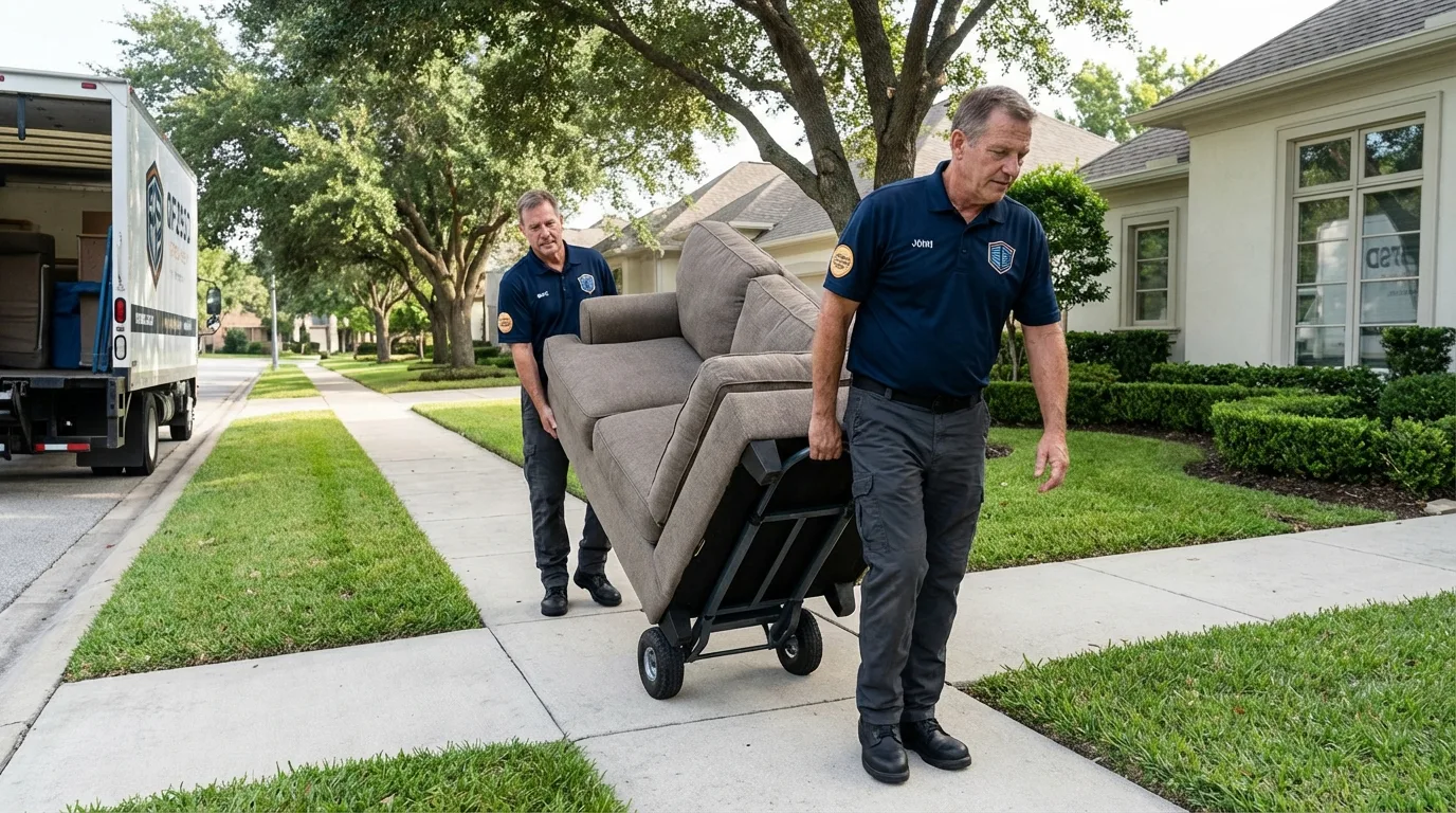 Local residential moving crew loading furniture in Abbotsford, WI